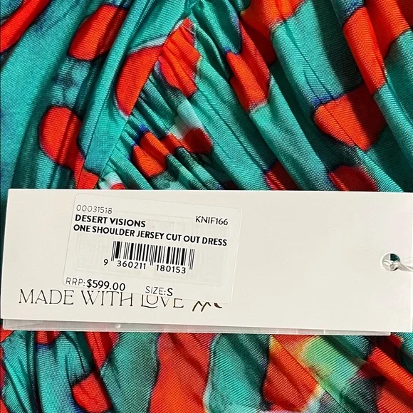 Camilla One-Shoulder Dress in Teal and Orange - Picture 2 of 4